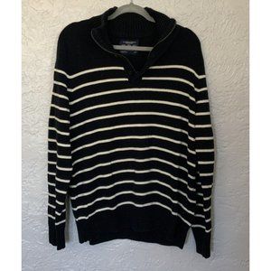 American Eagle AEO Mens Half Zip Logo Striped white Blue Cotton Sweater large